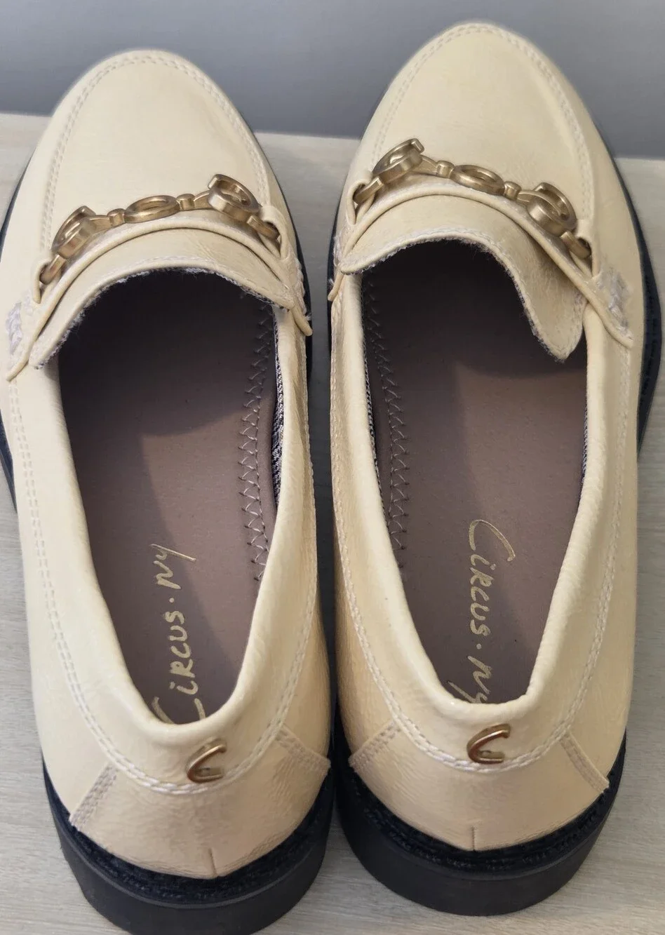 Circus Cream Patent Leather Loafers with Gold Horsebit